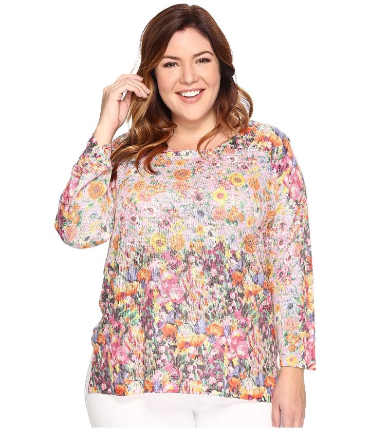 Nally &amp; Millie - Plus Size Pink Floral Border Print Tunic