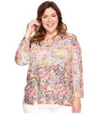 Nally &amp; Millie - Plus Size Pink Floral Border Print Tunic