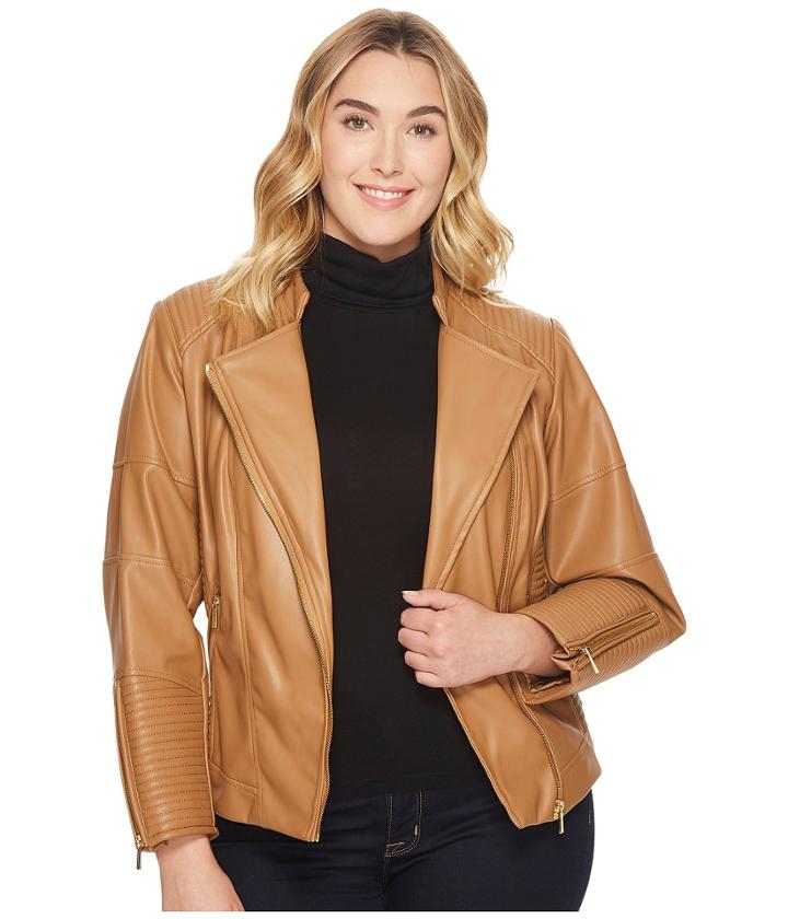 Calvin Klein Plus - Plus Size Faux Leather Jacket W/ Piping