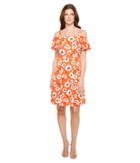 Adrianna Papell - Off Shoulder Short Sleeve Fit And Flare Printed Dress