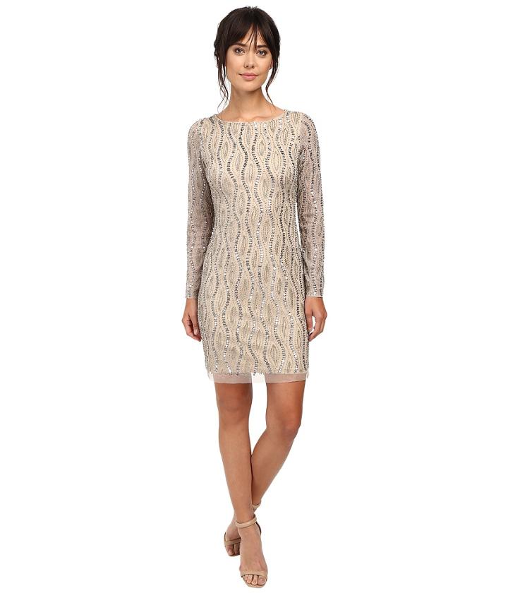 Adrianna Papell - Long Sleeve Beaded Cocktail Dress