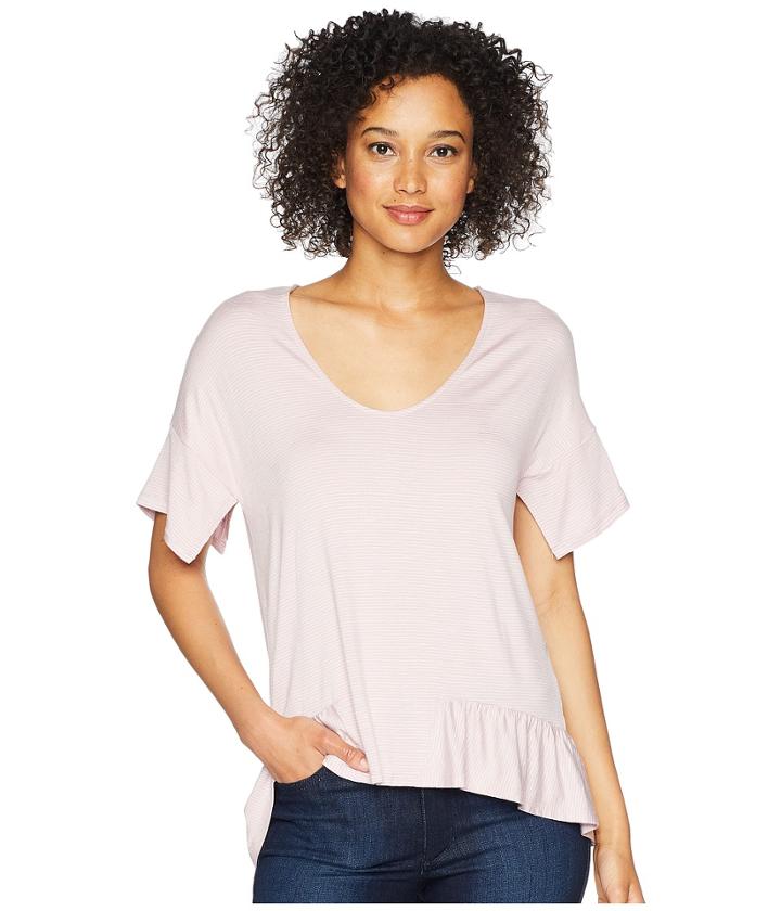 Ellen Tracy - Stripe Knit Top W/ Flouncy Hem