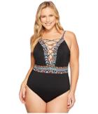 La Blanca - Plus Size La Azteca Hi-neck Lace-up One-piece