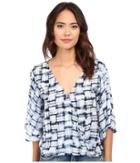 Bb Dakota - David Plaid Printed Rayon Twill Crossover Top