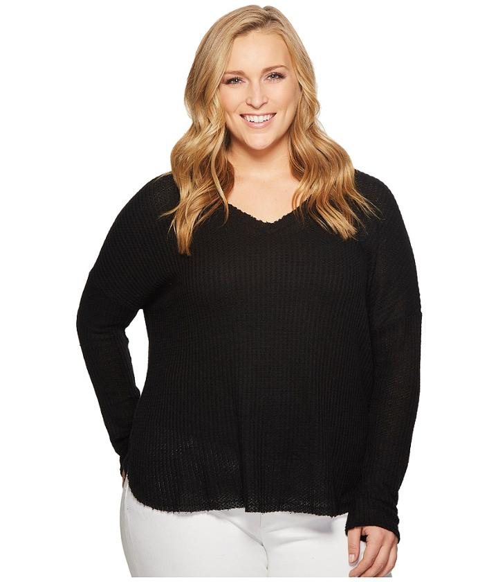 Kari Lyn - Plus Size Sarah Long Sleeve Waffle-knit Top