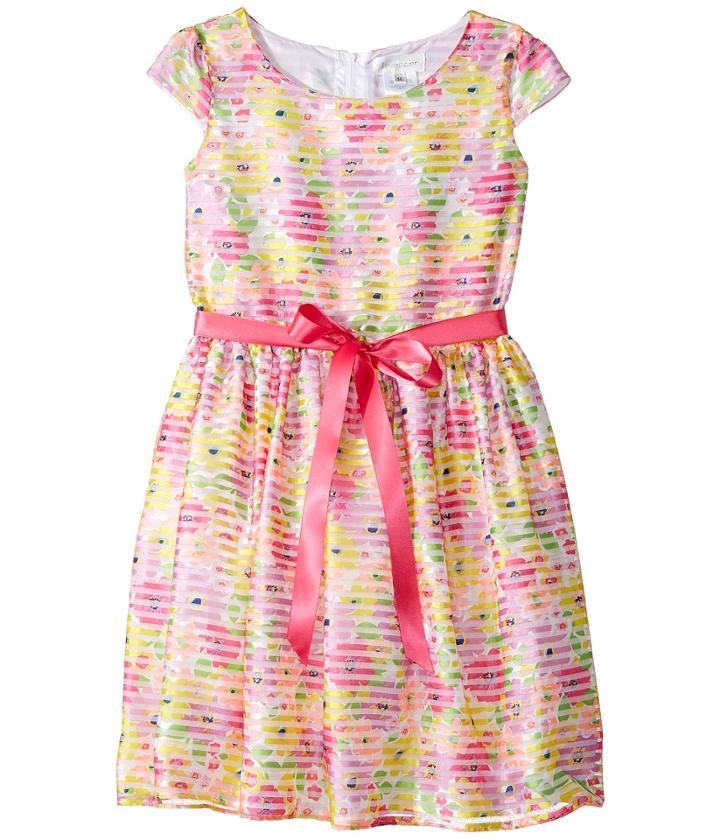 Us Angels - Cap Sleeve Shadow Striped Organza Dress