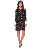Vince Camuto - Ink Swirl Printed Mix Media Flare Dress