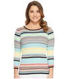Vince Camuto Specialty Size - Petite Long Sleeve Color Blocked Ribbed Sweater