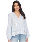 Cece - Balloon Sleeve Embroidered Blouse W/ Neck Tie