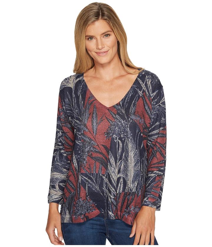 Nally &amp; Millie - Printed V-neck Navy Top