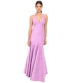 Halston Heritage - Sleeveless V-neck Structured Gown With Seam Detail