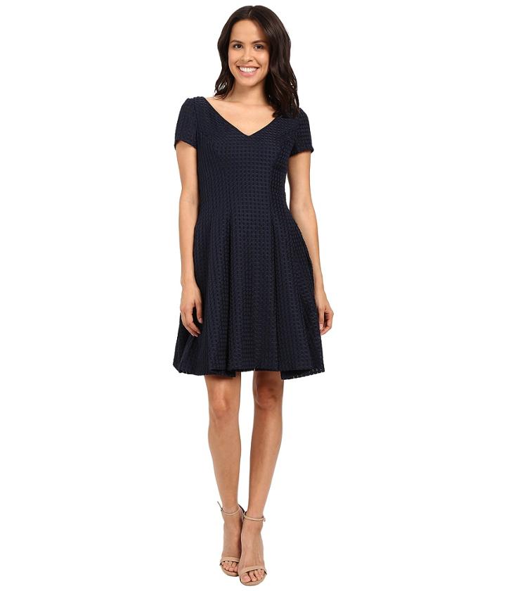 Nue By Shani - Fit Flare V-neck Novelty Woven Dress