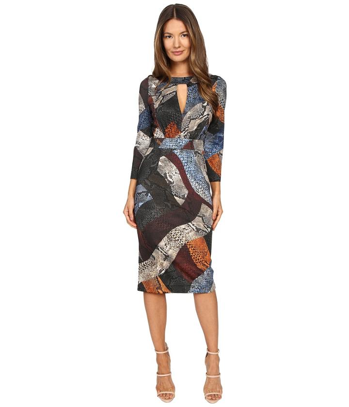 Just Cavalli - Cross Naif Print Long Sleeve Keyhole Dress