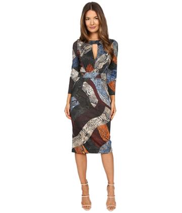 Just Cavalli - Cross Naif Print Long Sleeve Keyhole Dress