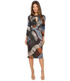 Just Cavalli - Cross Naif Print Long Sleeve Keyhole Dress