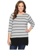 Vince Camuto Plus - Plus Size Long Sleeve Chiffon Hem Stripe Duet Top