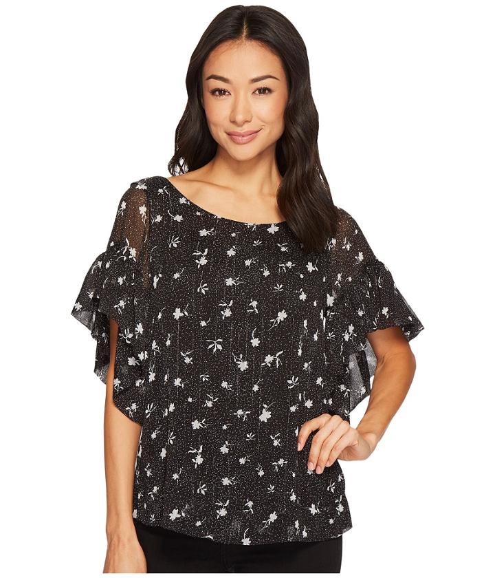 Cece - Extend Flutter Sleeve Dotty Silhouette Blouse
