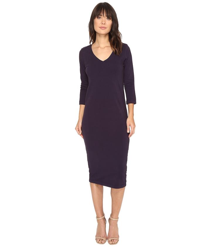 Michael Stars - Cotton Lycra 3/4 Sleeve V-neck Midi Dress