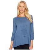 Mod-o-doc - Slub Jersey Embroidered 3/4 Sleeve Tee With Ruffle Hem