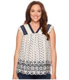 Lucky Brand - Plus Size Printed Embroidered Flutter Top
