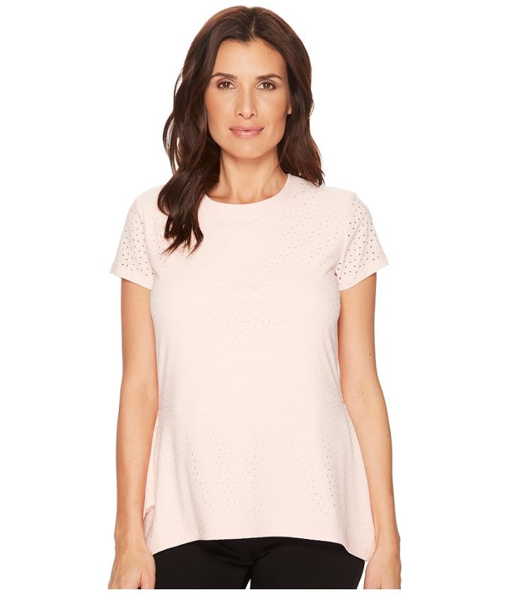Ivanka Trump - Short Sleeve Peplum Eyelet Blouse