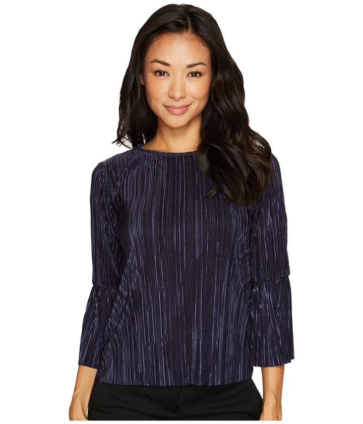 Vince Camuto Specialty Size - Petite Pleated Knit Bell Sleeve Crew Neck Top