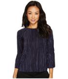 Vince Camuto Specialty Size - Petite Pleated Knit Bell Sleeve Crew Neck Top