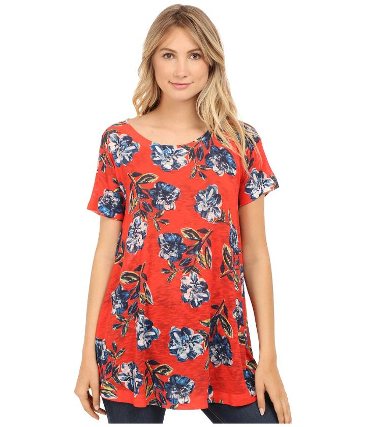 Nally &amp; Millie - Red Floral Short Sleeve Tunic