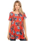 Nally &amp; Millie - Red Floral Short Sleeve Tunic