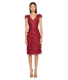 Marchesa Notte - Embroidered V-neck Cocktail W/ Cap Sleeve Dress