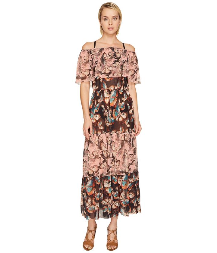Fuzzi - Off The Shoulder Butterfly Patchwork Dress Cover-up