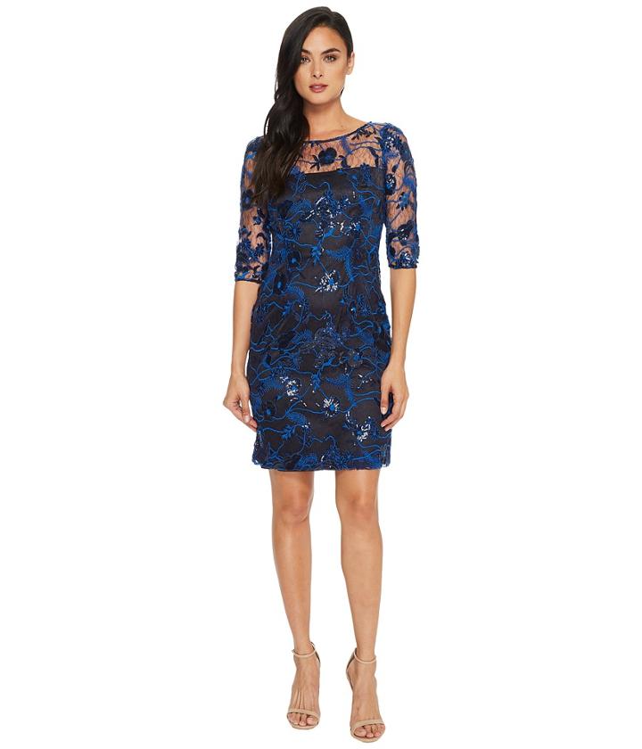 Tahari By Asl - Embroidered Mesh Sheath Dress