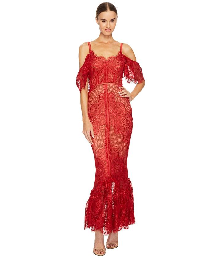 Marchesa Notte - Off The Shoulder Giupure Tea Length Gown