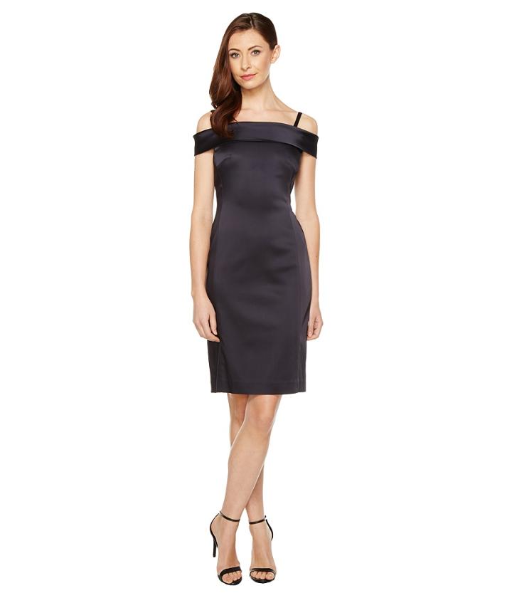 Tahari By Asl - Off Shoulder Stretch Satin Sheath Dress