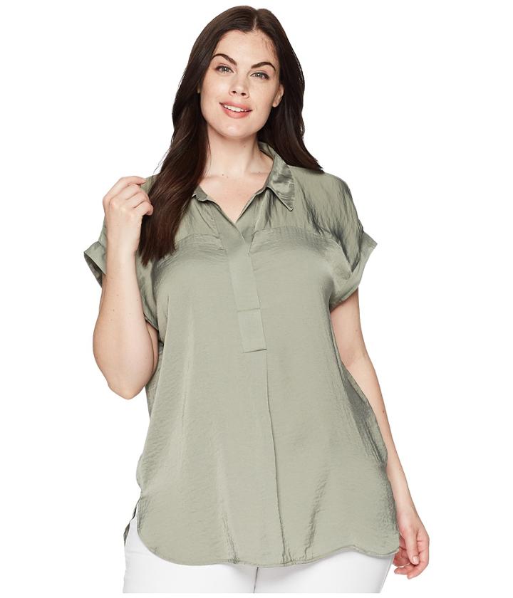 Vince Camuto Specialty Size - Plus Size Short Sleeve Collared Henley Rumple Blouse