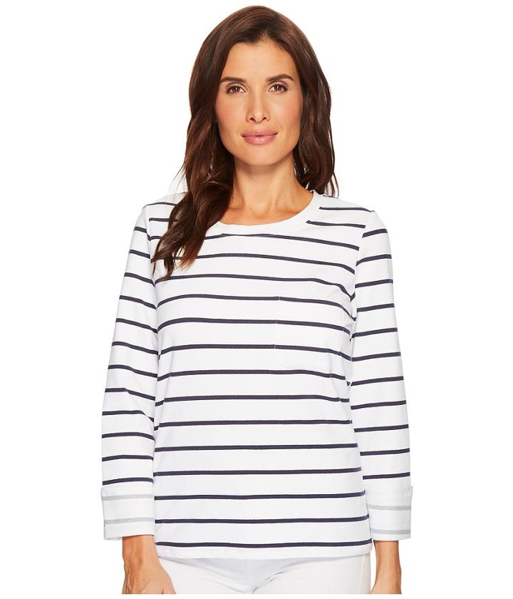 Tribal - Stripe French Terry Long Sleeve Top W/ Pocket And Lace-up Back