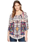 Tribal - Printed 3/4 Sleeve Blouse With Beading