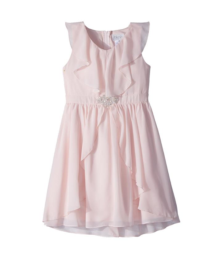 Us Angels - Ruffle Front Chiffon Dress W/ Brooch