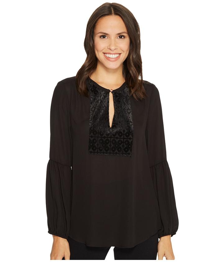Ivanka Trump - Velvet Placket Long Sleeve Blouse