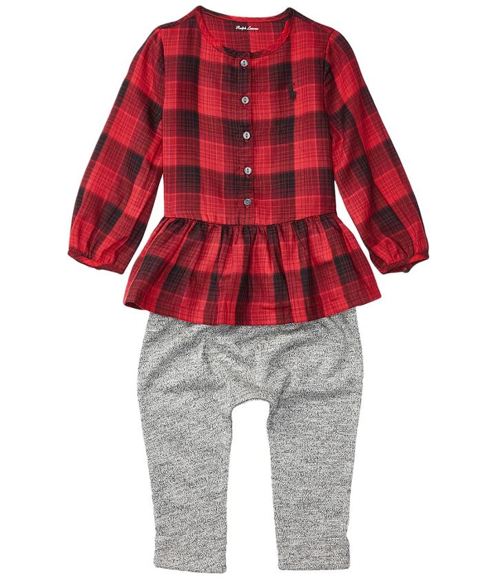 Ralph Lauren Baby - Yarn-dyed Cotton Gauze Peplum Pants Set