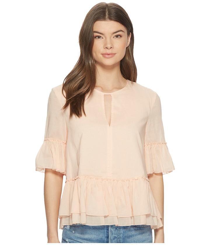 1.state - Sheered Ruffle Blouse W/ Keyhole