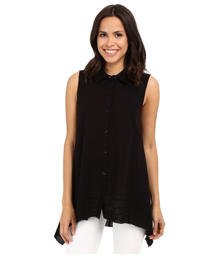 Dylan By True Grit - Textured Slub Cotton Sleeveless Button Shirt