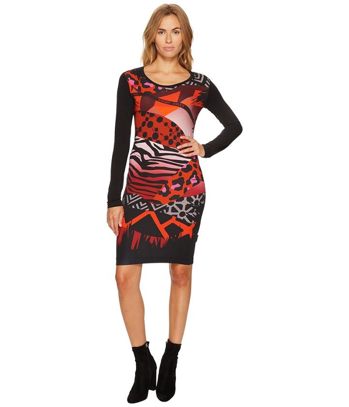 Versace Jeans - Printed Long Sleeve Scoop Neck Dress