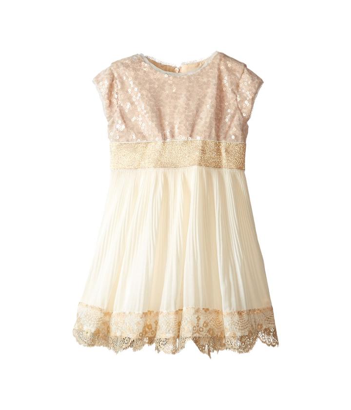 Us Angels - Sequin Chiffon Cap Sleeve W/ Tie Belt Pleated Full Skirt