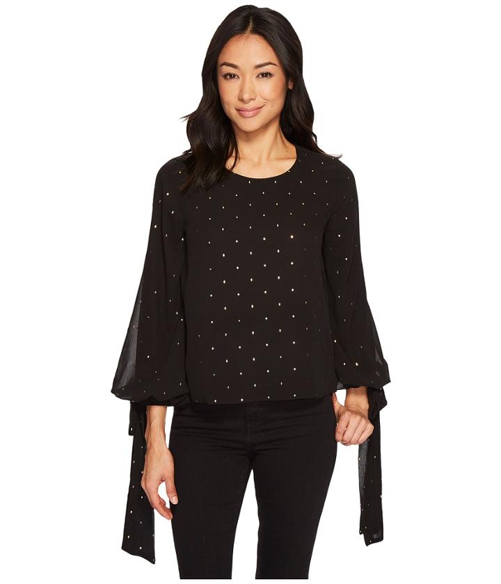 Vince Camuto Specialty Size - Petite Gilded Diamonds Tie Cuff Bubble Sleeve Blouse