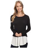 Bobeau - Agatha Mixed Media Top With Button Shoulder