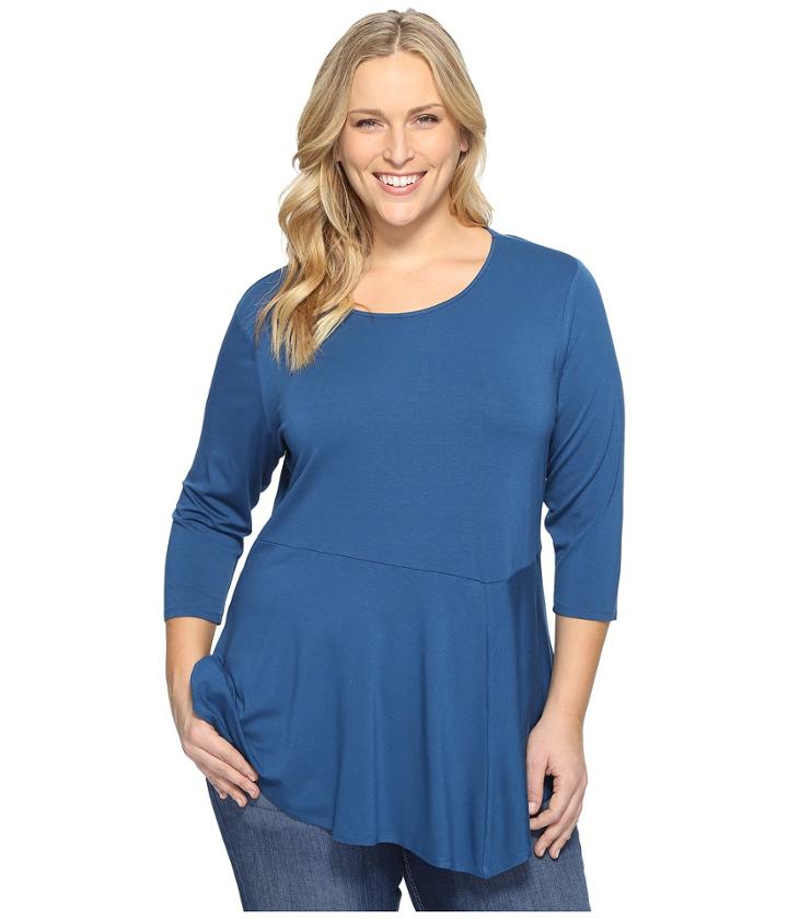Vince Camuto Plus - Plus Size 3/4 Sleeve Asymmetrical Panel Hem Top