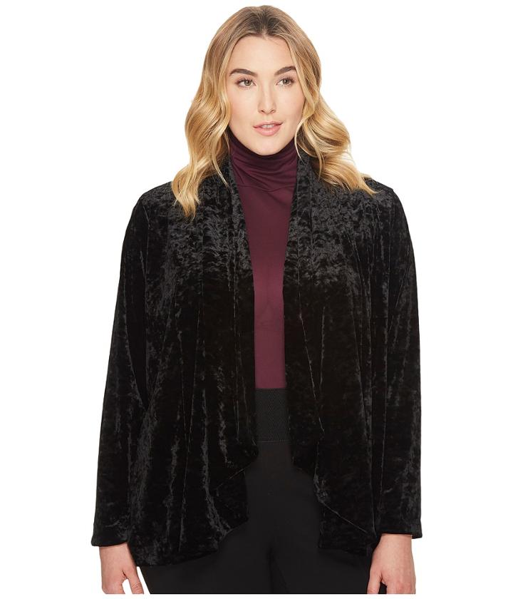 Vince Camuto Specialty Size - Plus Size Drape Collar Open Front Crushed Velvet Jacket