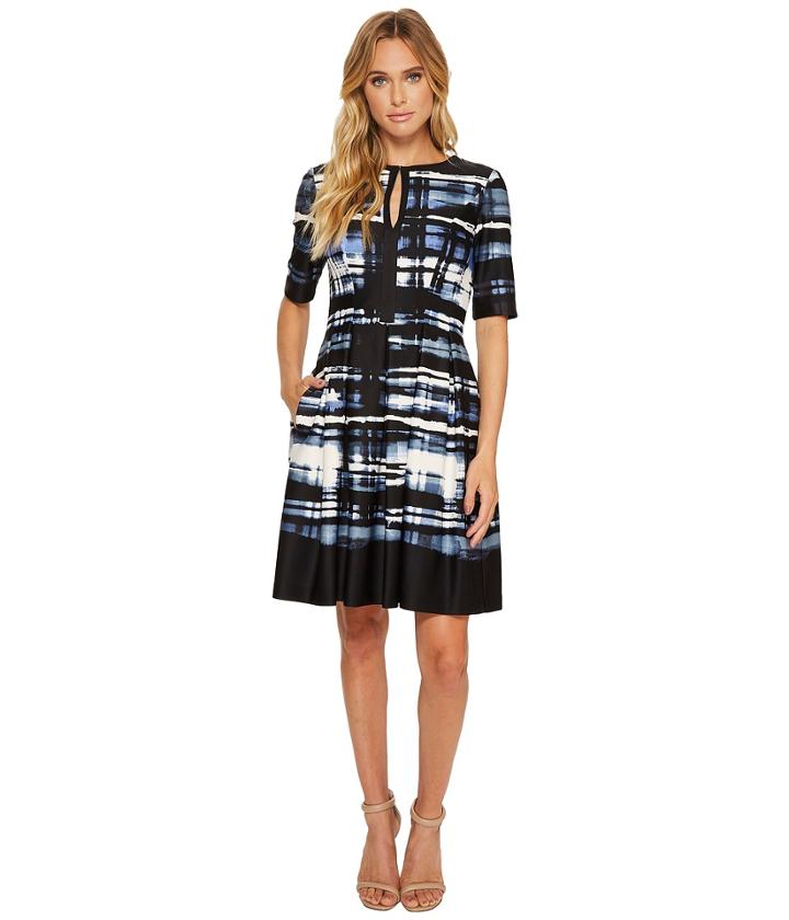Vince Camuto - Printed Scuba Elbow Sleeve Fit Flare Dress