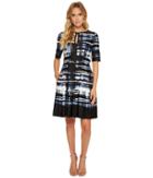 Vince Camuto - Printed Scuba Elbow Sleeve Fit Flare Dress